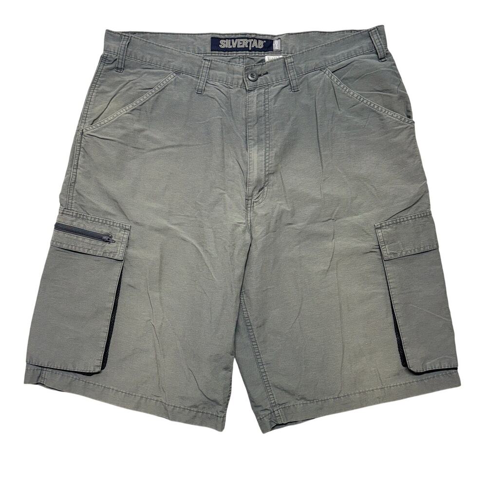 Vintage Levi's Silvertab Cargo Shorts Mens 36 Gray Baggy Hong Kong Nylon Skater